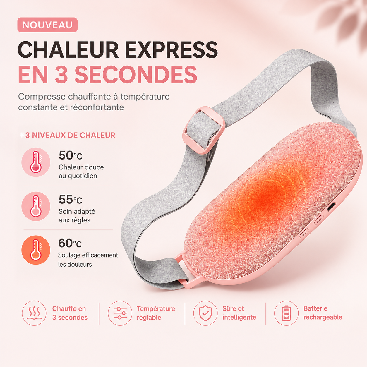 Ceinture Chauffante Menstruelle — Soulagement Instantané des Douleurs de Règles