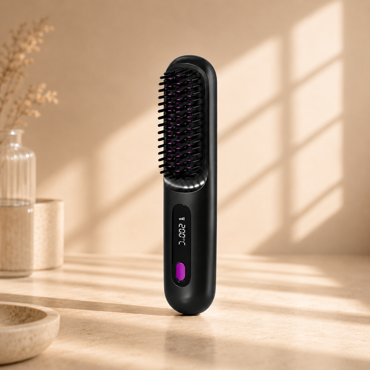 Brosse Lissante Chauffante Portable — Cheveux Lisses & Brillants en 5 Minutes