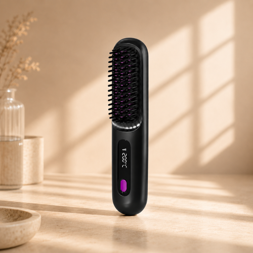 Brosse Lissante Chauffante Portable — Cheveux Lisses & Brillants en 5 Minutes