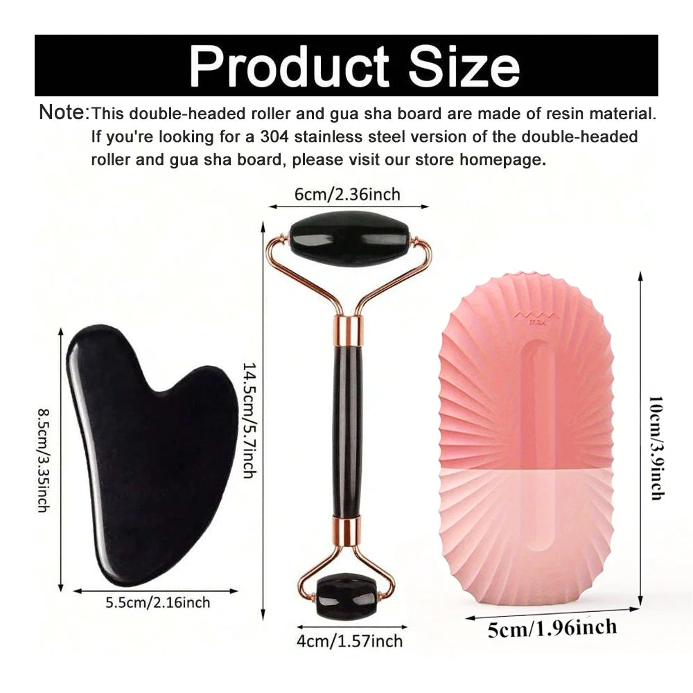 Kit Gua Sha, Ice Roller & Rouleau Massant — Visage Dégonflé et Peau Lumineuse en 5 Minutes
